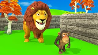 Funny monkey Vs Giant Lion Escape From Pc Maze Game  Monkey Collecting Watermelons [upl. by Binky]