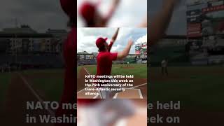 NATO chief throws ceremonial first pitch for the Washington Nationals Shorts [upl. by Najram]