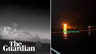 Ukraine releases footage appearing to show sinking of Russian warship near occupied Crimea [upl. by Misti]