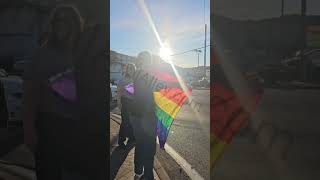 Trumper Supporter Gets Mad After LGBTQ Came Next To Him With Rainbow Flag trump drama [upl. by Dazhehs620]