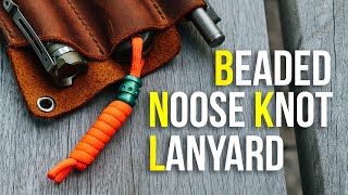 Tying A Beaded Noose Knot Lanyard On A Traditional Knife Tutorial [upl. by Ennairej]