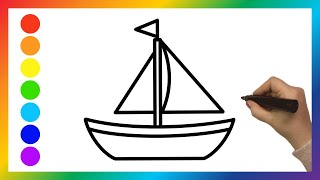 Ich zeichne ein Segelboot ⛵️ Drawing a Sailboat  Painting and Coloring for Kids [upl. by Keryt]