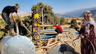 Nomadic life routine of a nomadic couple continuing to build the roof of a nomadic house [upl. by Adnorehs651]