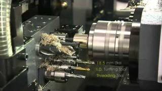 VIDEO TORNO CNC TIPO SUIZO MARCA POLYGIM TAIWAN CON CONTROL MITSUBISHI [upl. by Aikal]