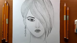 Disegni facile  Come disegnare una bella ragazza con i capelli corti con orecchini [upl. by Notnerb]