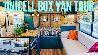 ASTONISHING Unicell Box Van Conversion Tour  Tile Bathroom Heated Floors HUGE Solar Capacity [upl. by Askwith]