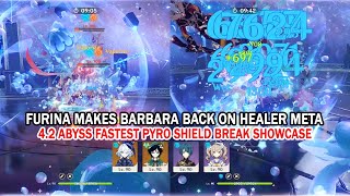 Furina Makes Barbara Back on Healer Meta  42 Abyss Fastest Pyro Shield Break Team Showcase [upl. by Nedyaj]