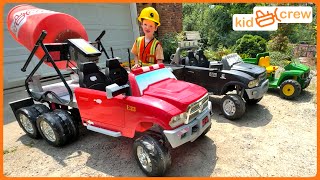 Pouring concrete with kids ride on cement mixer construction trucks amp toys Educational  Kid Crew [upl. by Aitnauq236]