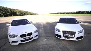 BMW M135i v Audi RS3 Road Track Dragrace  CHRIS HARRIS ON CARS [upl. by Juliano982]