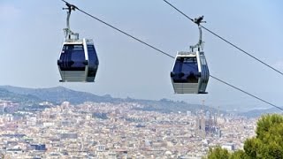 Flying over Barcelona Teleferic Montjuic Cable Car  Catalonia Spain [upl. by Mitran]