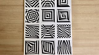 12 EASY Optical illusion drawingspatternstricksabstract drawings  Part2 [upl. by Frodine]