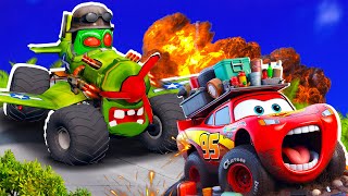 Big amp SmallMcQueen and Mater VS Plane MONSTER Truck ZOMBIE apocalypse Halloween cars BeamNGdrive [upl. by Corneille]