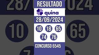 QUINA hoje  28092024  Resultado concurso 6545 [upl. by Ramsay]