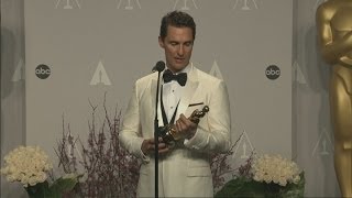 Oscars 2014 Winners Room Matthew McConaughey on unexpected Best Actor win [upl. by Derzon]