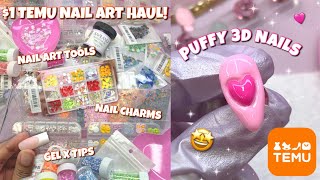 HUGE AFFORDABLE TEMU NAIL SUPPLY HAUL  CHARMS NAIL ART amp ORGANZATION  HEART PUFFY NAILS [upl. by Wehrle]