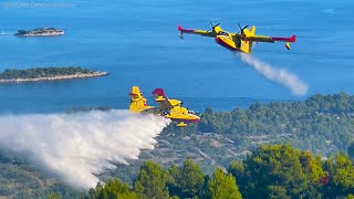 3x CROATIAN CANADAIR CL415  2x AIRTRACTOR AT802  Fighting Forest Fire on Murter island [upl. by Clemmie]