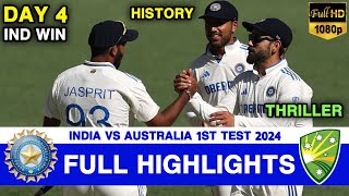 India vs Australia 1st Test Day 4 Highlights 2024  IND vs AUS 1st Test Day 4 Highlights 2024 [upl. by Atalaya707]