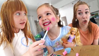 DISNEY PRINCESS MAKEOVER Adley amp Navey MakeUp Salon with Mom Tea Party on First Day of School [upl. by Ruford397]