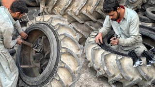 How Expert Tire Technician Replace Tractor Damaged Tire Sidewall  Tire Sidewall Transformation [upl. by Aira744]