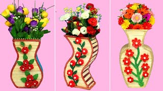 3 Easy Handmade Flower Vase Ideas With Cardboard and Popsicle Sticks  Flower Vase DIY Ideas [upl. by Neelasor]