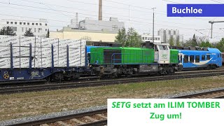 Buchloe SETG setzt am Schnittholzzug von Ilim Timber in Buchloe um toller Dieselsound bei Abfahrt [upl. by Idaf]