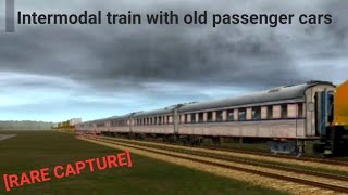 RARE CAPTURE Intermodal train with old passenger cars in Train amp Rail Yard Simulator [upl. by Randee325]