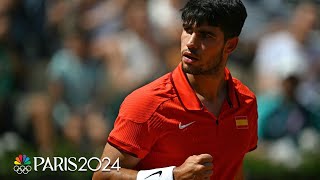 Carlos Alcaraz through to quarterfinals after sweeping Roman Safiullin  Paris Olympics  NBC Sports [upl. by Broderic]