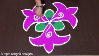 Easy Muggulu Designs With Dots 7 Se 4 Flower  Colours Kolams Rangoli Kaise Banai Jati Hai [upl. by Yelsa]