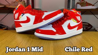 Air Jordan 1 Mid Chile RedWhite Pollen Review amp On foot [upl. by Ybbil]