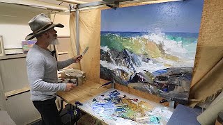 OCEAN WAVES in MOTION  Impasto SEASCAPE Oil PAINTING  Beach  Surf 🏄‍♂️ Sunny Coastal [upl. by Cloris]