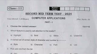 11th computer applications second midterm exam original question paper 2024 [upl. by Wickman]