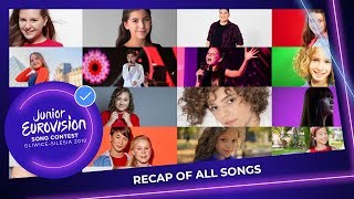 RECAP All the songs of Junior Eurovision 2019 [upl. by Atteuqnas]