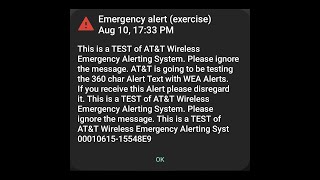 WEA 14 Test Alert ATampT Wireless Emergency Alerting System Test Aug 10 2022 533PM PDT [upl. by Macario]