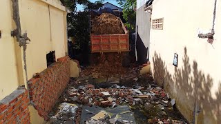 Incredible Landfill In Hard Space Strong Bulldozer Komatsu Pushing Soil Fill In Cracked Old House [upl. by Iramohs]