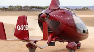 Setting off in the very sleek red Cavalon gyroplane Rollos Airfield Pallamana South Australia [upl. by Namrac]