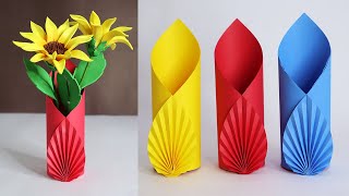 How to Make A Flower Vase At Home  Easy Paper Flower Vase  Simple Paper Craft [upl. by Inalan]