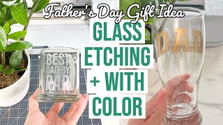 ETCH GLASS  TESTING COLOR ETCHED GLASS  FATHERS DAY GIFT IDEA WITH YOUR CRICUT [upl. by Emmott]