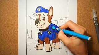 AniaKoloruje  Dla Maluchów  How to color PAW PATROL CHASE  Jak pokolorować PSI PATROL CHASE [upl. by Dever]