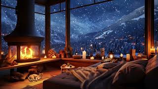 Snowstorm Breathtaking View Crackling Fire amp Cats  Winter Ambience for Sleep Relax or Study [upl. by Ahterahs284]