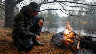 Solo Camping in Heavy Rain  Campfire Fajitas Mukbang [upl. by Trina]