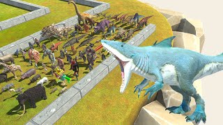 Evade from Shark vs Piranha vs Giganotosaurus Dinosaurs ARBS Animal Revolt Battle Simulator Gameplay [upl. by Nah477]