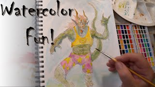 Night Works  Trying affordable Grabie watercolors Party Demon art [upl. by Gorey532]