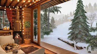 Winter Cozy Cabin in Snowfall with Crackling Fireplace Sound Relaxing Wind amp Snow Falling Ambience [upl. by Nolaf157]