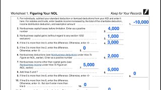 Figuring Your NOL Deduction Worksheet 1 IRS Publication 536 [upl. by Niwroc412]