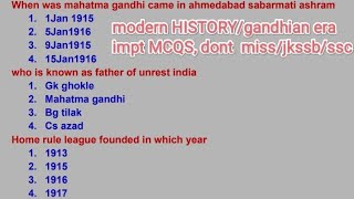 Modern History Mcqs  Gandhian era 1947 jkpconstable jkssb dhruvrathee JkkEntertainment [upl. by Etteb285]