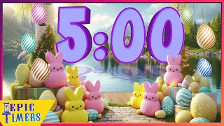 5 Minute Countdown Timer with relaxing music for classrooms Easter Peeps Candy Spring break [upl. by Oruntha943]