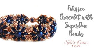 Filigree Bracelet With SuperDuo Beads  Beading Tutorial [upl. by Oenire752]