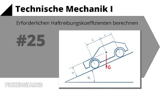 Technische Mechanik 1 Übung 25  erforderlichen Haftreibungskoeffizienten berechnen [upl. by Idolla142]