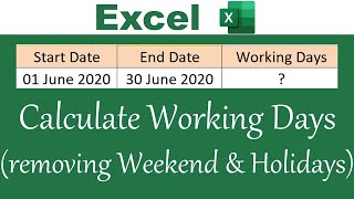 Calculate Working Days between Two Dates exclude weekends and holidays  Excel [upl. by Eive861]