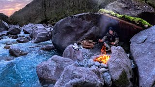 2 Days SOLO Bushcraft  CATCH amp COOK at my Survival Shelter  Hot Stone Cooking [upl. by Ahsineg973]